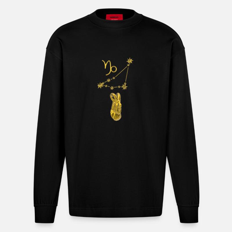 Sternbild Steinbock 3D, gold - Heavyweight Oversized Organic Langarmshirt Made in EU - SOLID BLACK