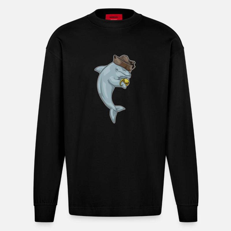 Dolphin Pirate Crochet Main - Manches longues bio épais oversize fabriqué en UE - SOLID BLACK