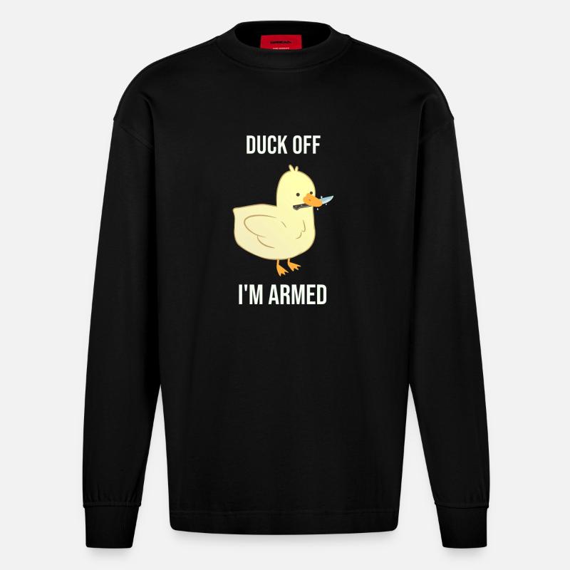 Duck dich weg, ich bin bewaffnet - Heavyweight Oversized Organic Langarmshirt Made in EU - SOLID BLACK