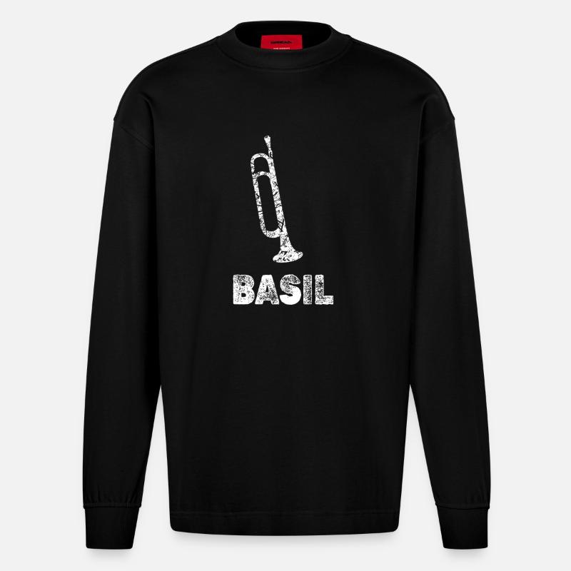 Trompeten Basil - Heavyweight Oversized Organic Langarmshirt Made in EU - SOLID BLACK