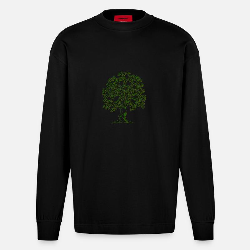 dessin d'arbre - Manches longues bio épais oversize fabriqué en UE - SOLID BLACK