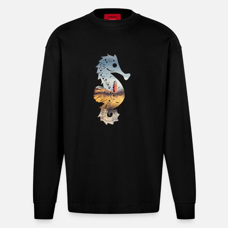 SeePferdchen (LightHouse-Edition) - Heavyweight Oversized Organic Langarmshirt Made in EU - SOLID BLACK