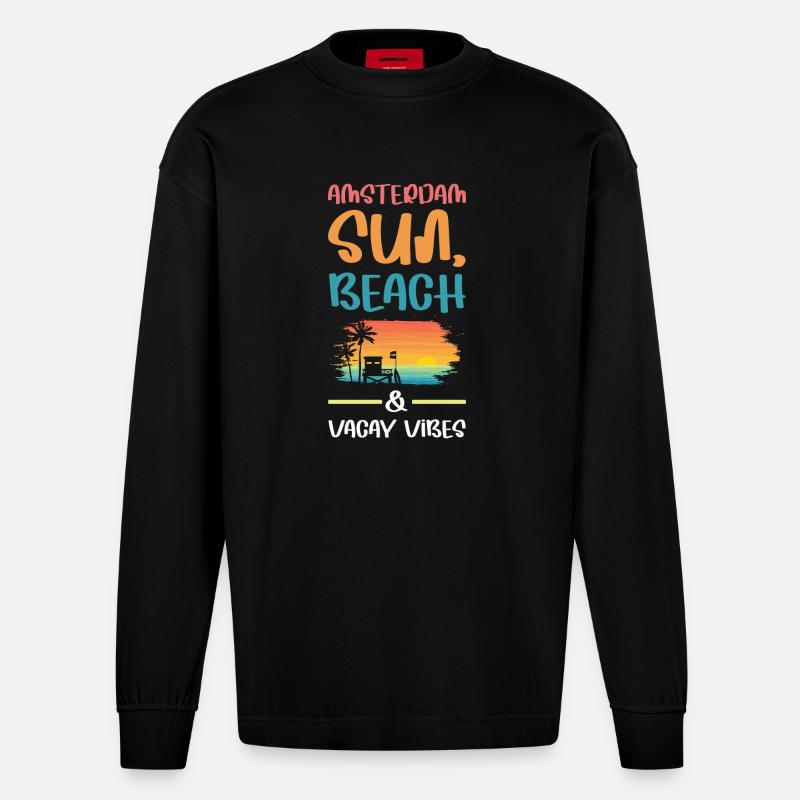 Amsterdam Urlaub Vibes - Heavyweight Oversized Organic Langarmshirt Made in EU - SOLID BLACK