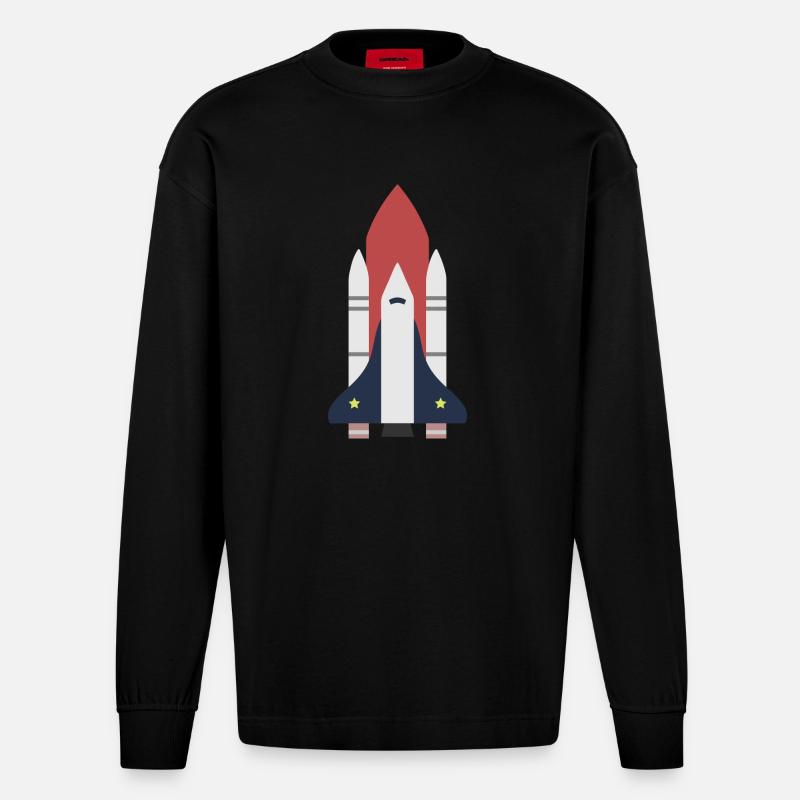 Rocket space gift idea - Heavyweight Oversized Organic Longsleeve Shirt Made in EU - SOLID BLACK