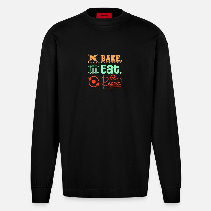 Baking bread eat repeat - Heavyweight Oversized Organic Langarmshirt Made in EU - SOLID BLACK