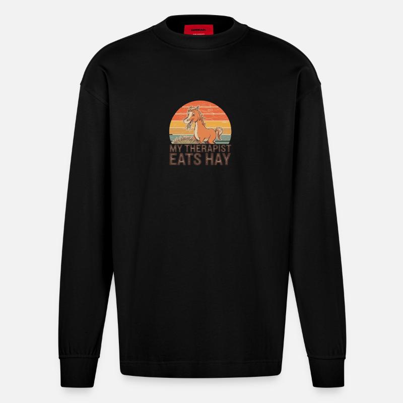 My Therapist Eats Hay - Heavyweight Oversized Organic Langarmshirt Made in EU - SOLID BLACK