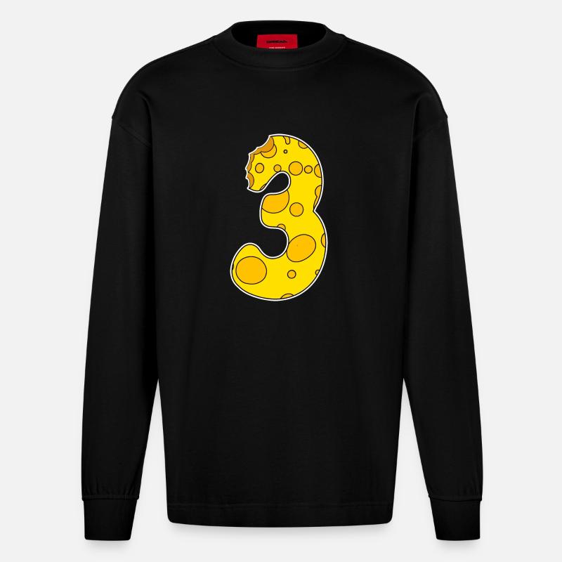 Number 3 - Three - Third - Heavyweight Oversized Organic Longsleeve Shirt Made in EU - SOLID BLACK