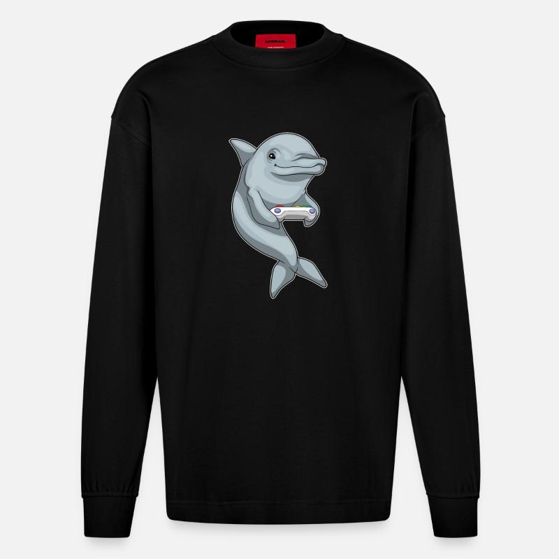 Delfin Gamer Controller - Heavyweight Oversized Organic Langarmshirt Made in EU - SOLID BLACK