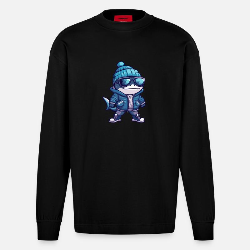 Hai Winter Comic - Heavyweight Oversized Organic Langarmshirt Made in EU - SOLID BLACK