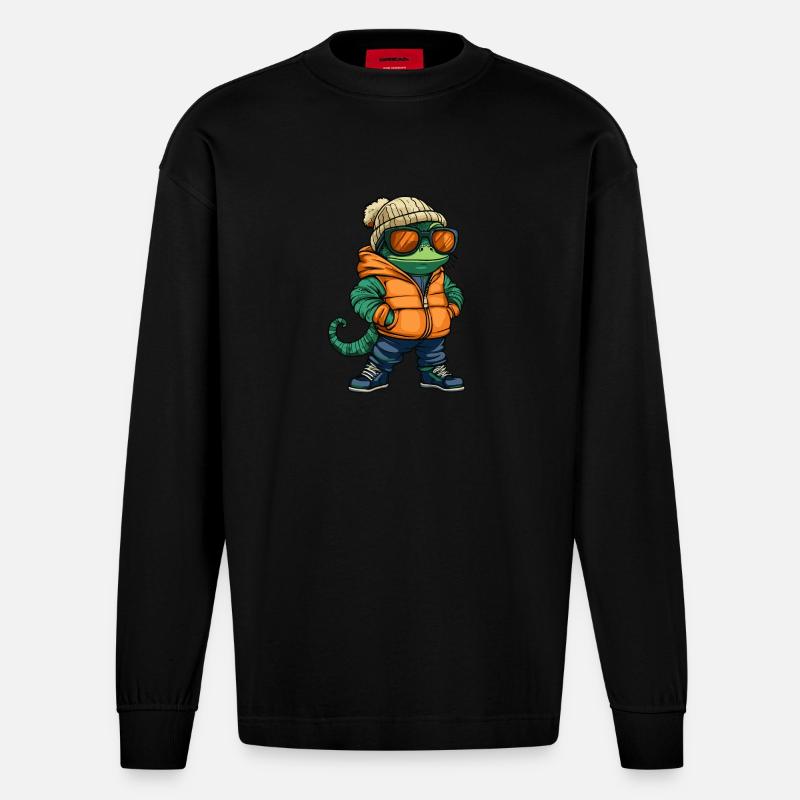 Bande dessinée d’hiver caméléon - Manches longues bio épais oversize fabriqué en UE - SOLID BLACK