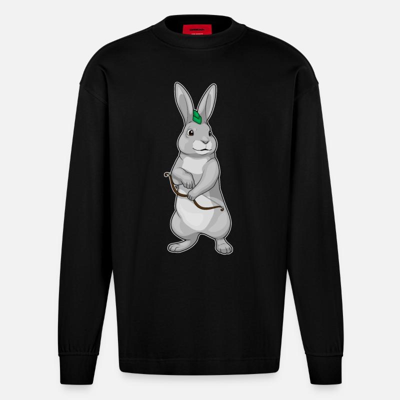 Hase Bogenschütze Bogen - Heavyweight Oversized Organic Langarmshirt Made in EU - SOLID BLACK