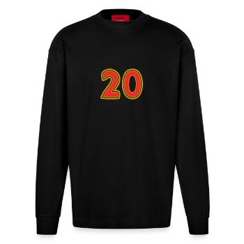 20. 20 JAHRE. 20-JÄHRIGES JUBILÄUM. 20-JÄHRIGES JUBILÄUM. - Heavyweight Oversized Organic Langarmshirt Made in EU - SOLID BLACK - Vorne