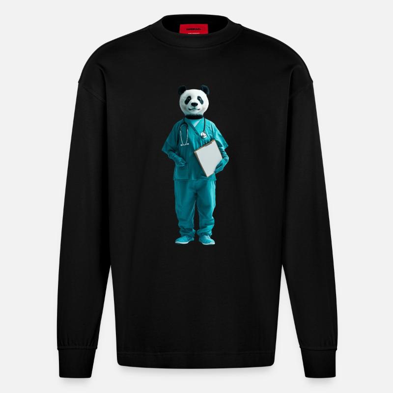 Panda - Heavyweight Oversized Organic Langarmshirt Made in EU - SOLID BLACK