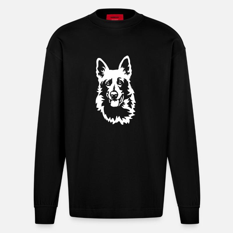Schweizer Schäferhund Kopf "Black Edition" - Heavyweight Oversized Organic Langarmshirt Made in EU - SOLID BLACK
