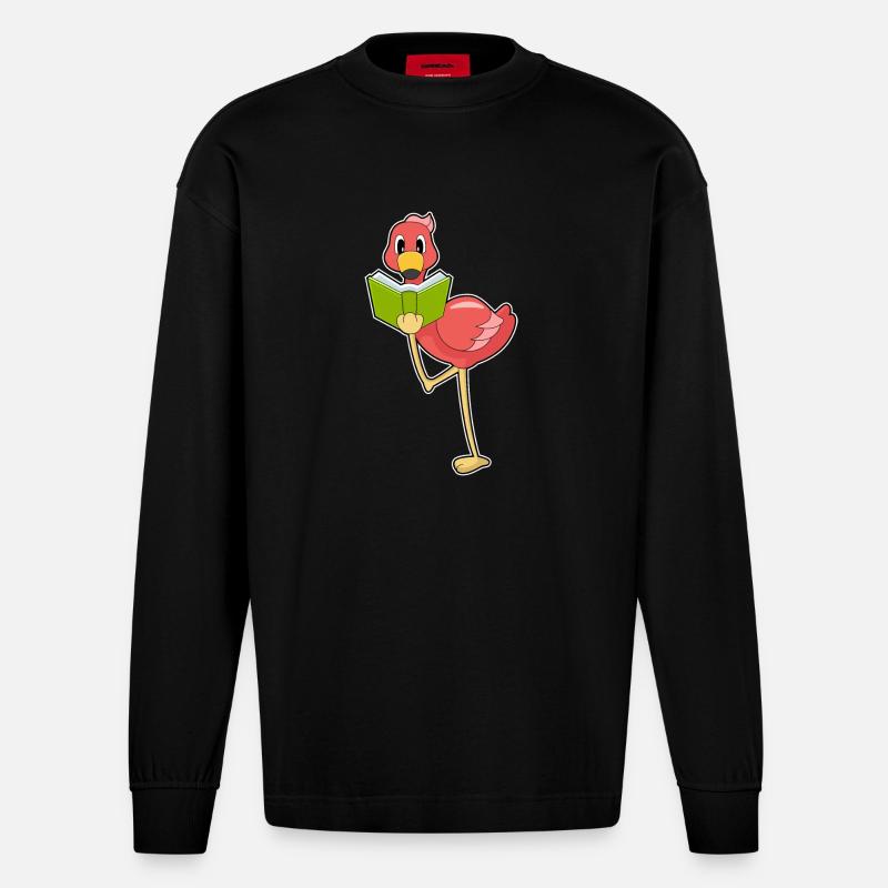 Flamingo Nerd Buch - Heavyweight Oversized Organic Langarmshirt Made in EU - SOLID BLACK