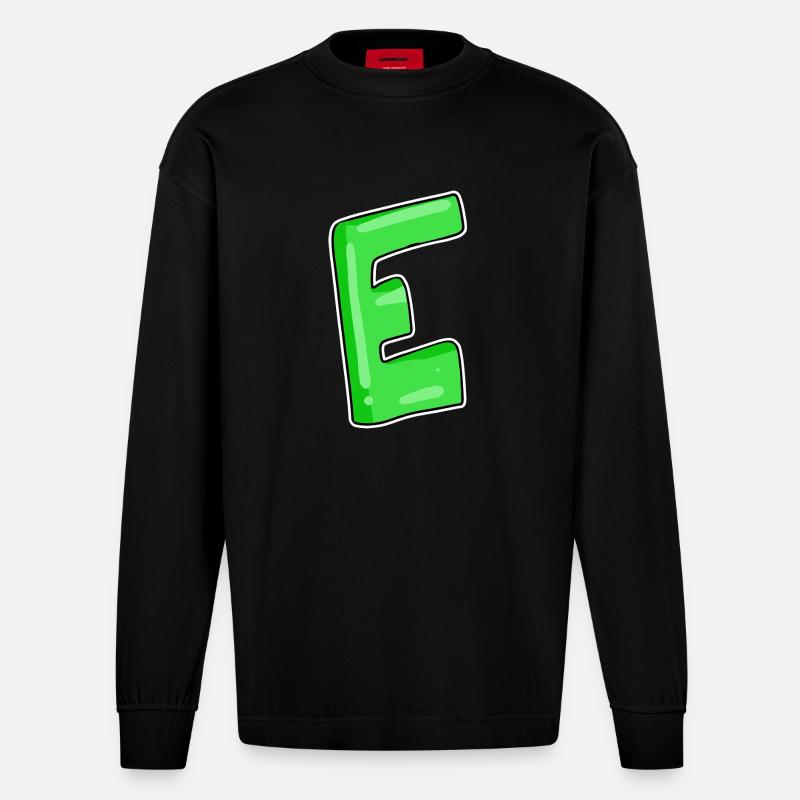 Letter E Initial point - Heavyweight Oversized Organic Longsleeve Shirt Made in EU - SOLID BLACK