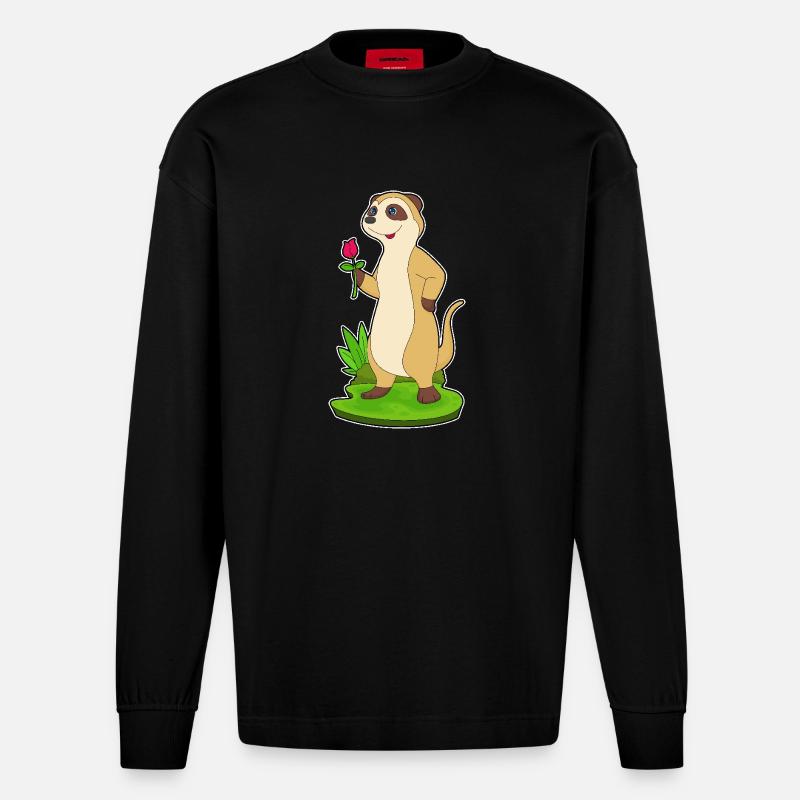 Suricate Rose Fleur - Manches longues bio épais oversize fabriqué en UE - SOLID BLACK