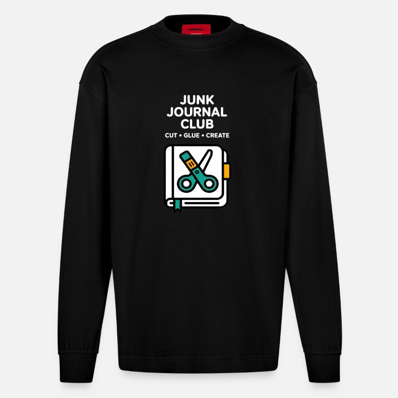 Junk Journal Club Cut Glue Create - Heavyweight Oversized Organic Langarmshirt Made in EU - SOLID BLACK