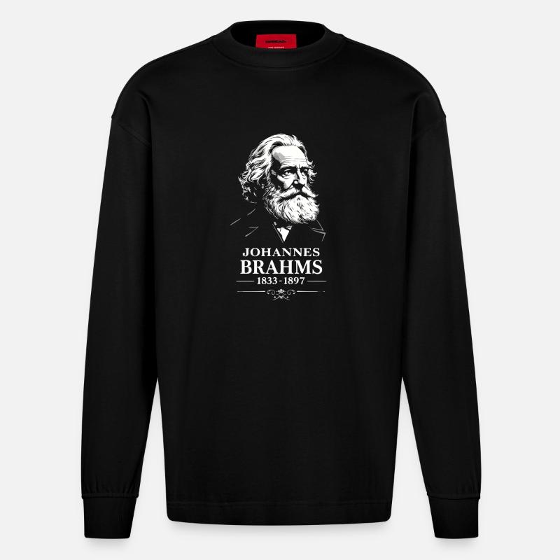 Johannes Brahms Komponist Dirigent Pianist - Heavyweight Oversized Organic Langarmshirt Made in EU - SOLID BLACK