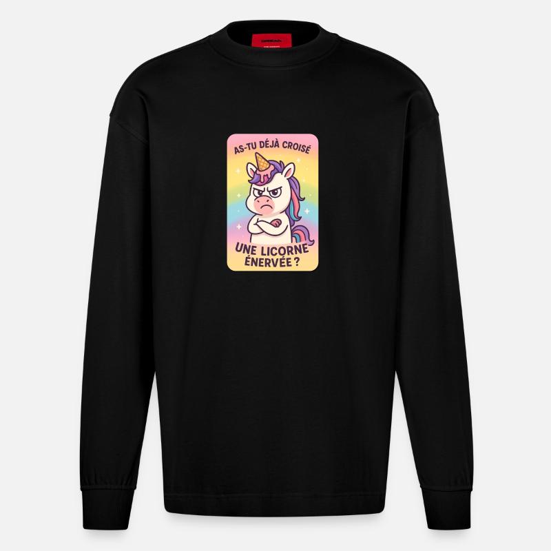 Wütendes Einhorn - Heavyweight Oversized Organic Langarmshirt Made in EU - SOLID BLACK