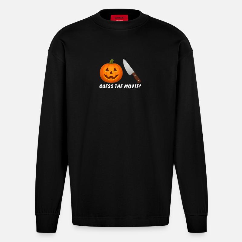 Citrouille Jack-O-Lantern avec couteau - Manches longues bio épais oversize fabriqué en UE - SOLID BLACK