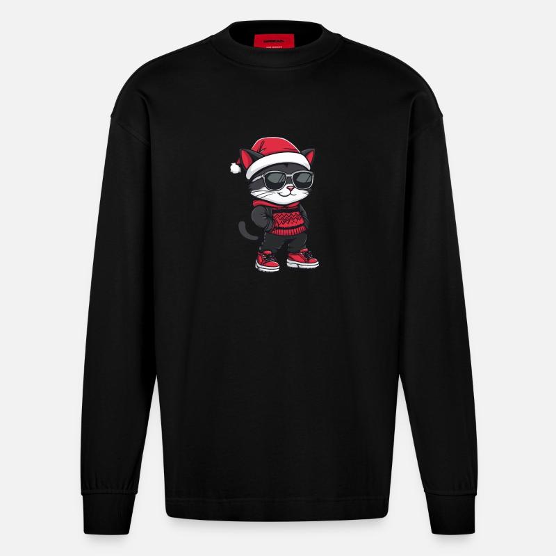 Chat Noël Cool Noël - Manches longues bio épais oversize fabriqué en UE - SOLID BLACK