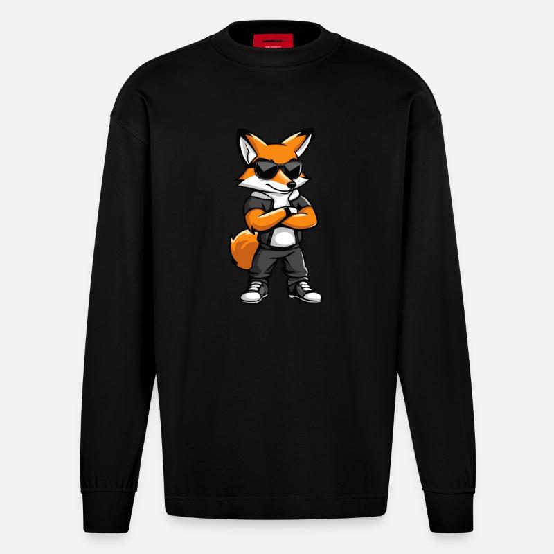 Fox Comic - Heavyweight Oversized Organic Longsleeve Shirt Made in EU - SOLID BLACK