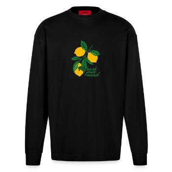 Exotic Fruits / Lemons - Heavyweight Oversized Organic Langarmshirt Made in EU - SOLID BLACK - Vorne