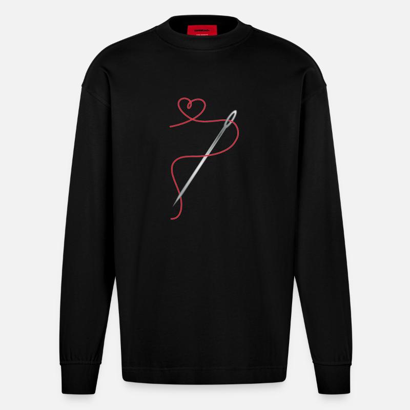 Nadel und Nähgarn mit Herz - Heavyweight Oversized Organic Langarmshirt Made in EU - SOLID BLACK