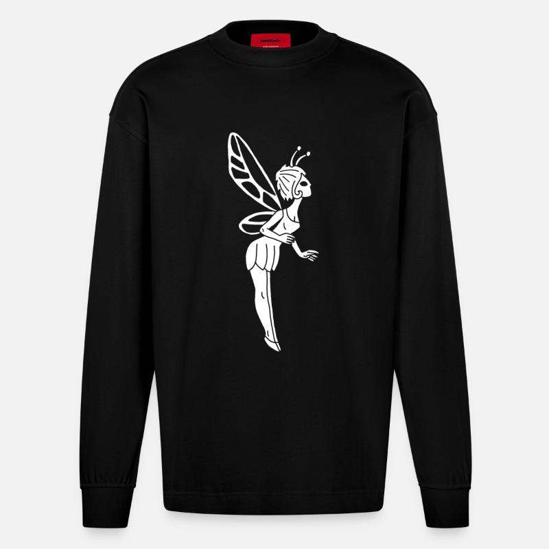 Glückliche weiße Fee - Heavyweight Oversized Organic Langarmshirt Made in EU - SOLID BLACK