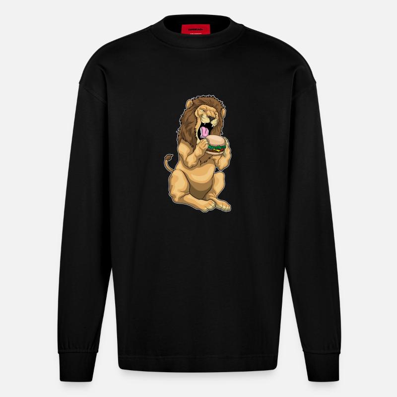 Lion Burger - Manches longues bio épais oversize fabriqué en UE - SOLID BLACK