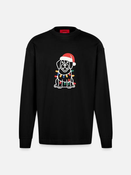 Santa Pup Christmas Lights - Heavyweight Oversized Organic Longsleeve Shirt Made in EU - SOLID BLACK