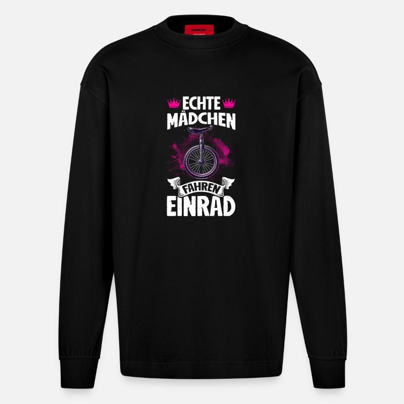 Echte Mädchen Fahren Einrad - Heavyweight Oversized Organic Langarmshirt Made in EU - SOLID BLACK