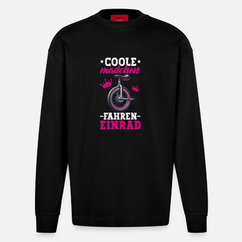 Coole Mädchen Fahren Einrad - Heavyweight Oversized Organic Langarmshirt Made in EU - SOLID BLACK