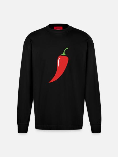 Red Chili Pepper Vegetables - Heavyweight Oversized Organic Longsleeve Shirt Made in EU - SOLID BLACK