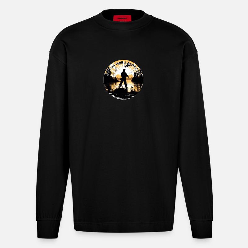 je peux pas j'ai pêche - Manches longues bio épais oversize fabriqué en UE - SOLID BLACK