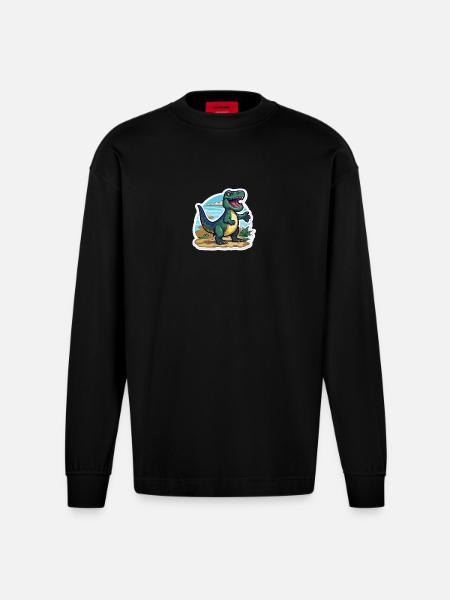 Der Trex Dino ist Unterwegs - Heavyweight Oversized Organic Langarmshirt Made in EU - SOLID BLACK