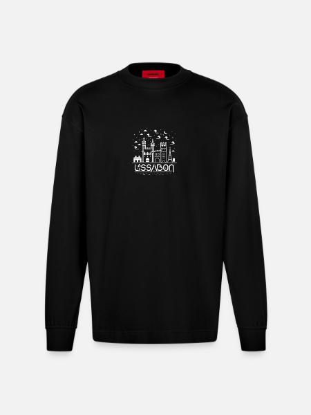 Lisbon Skyline Line Art - Heavyweight Oversized Organic Longsleeve Shirt Made in EU - SOLID BLACK