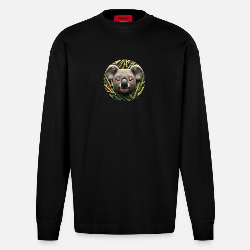 Koala im Animations Stil - Heavyweight Oversized Organic Langarmshirt Made in EU - SOLID BLACK
