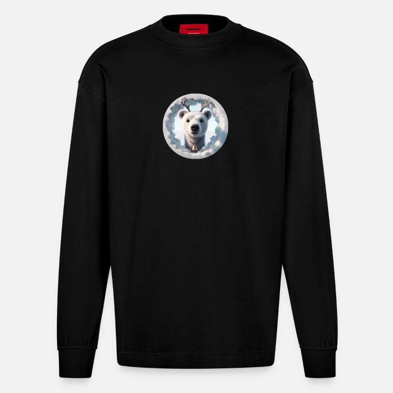 Rentier Kopf schaut durch Eis - Heavyweight Oversized Organic Langarmshirt Made in EU - SOLID BLACK