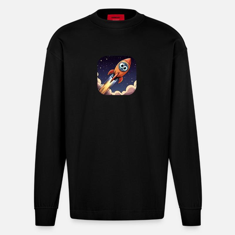 Comic Rakete mit Augen - Heavyweight Oversized Organic Langarmshirt Made in EU - SOLID BLACK