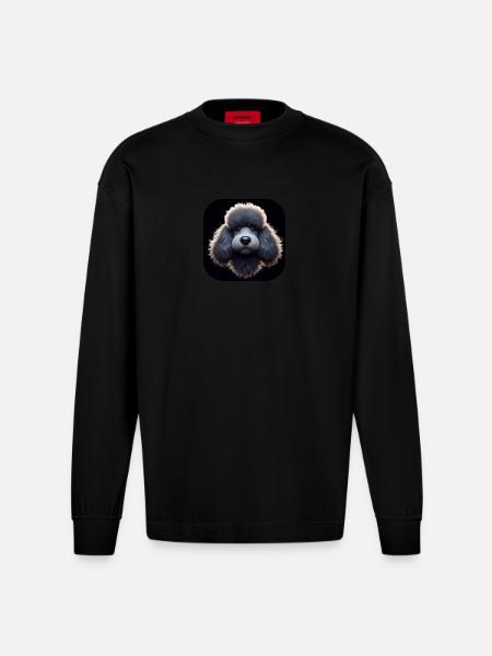 Pudel im Animationsstil - Heavyweight Oversized Organic Langarmshirt Made in EU - SOLID BLACK