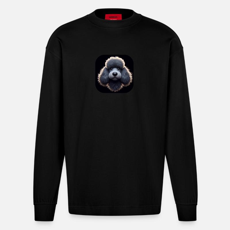 Pudel im Animationsstil - Heavyweight Oversized Organic Langarmshirt Made in EU - SOLID BLACK
