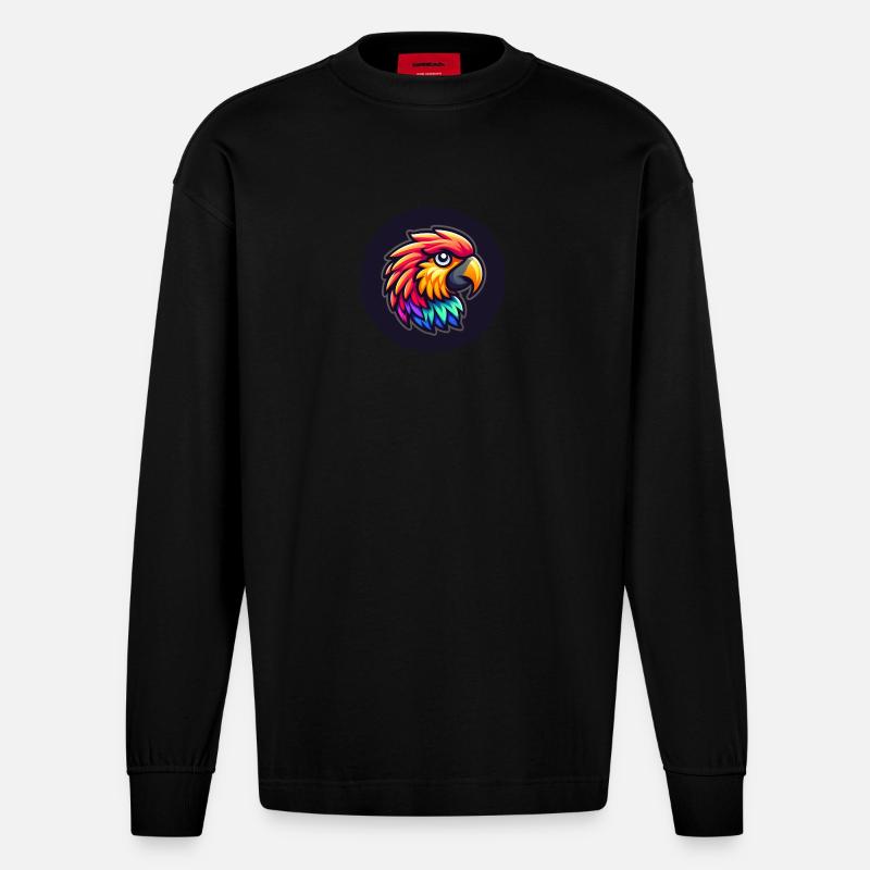 Papagei Ara Kopf bunt Cartoon Comic - Heavyweight Oversized Organic Langarmshirt Made in EU - SOLID BLACK
