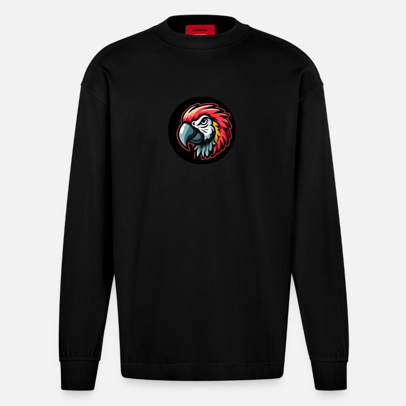 Papagei Comic Kopf bunt - Heavyweight Oversized Organic Langarmshirt Made in EU - SOLID BLACK