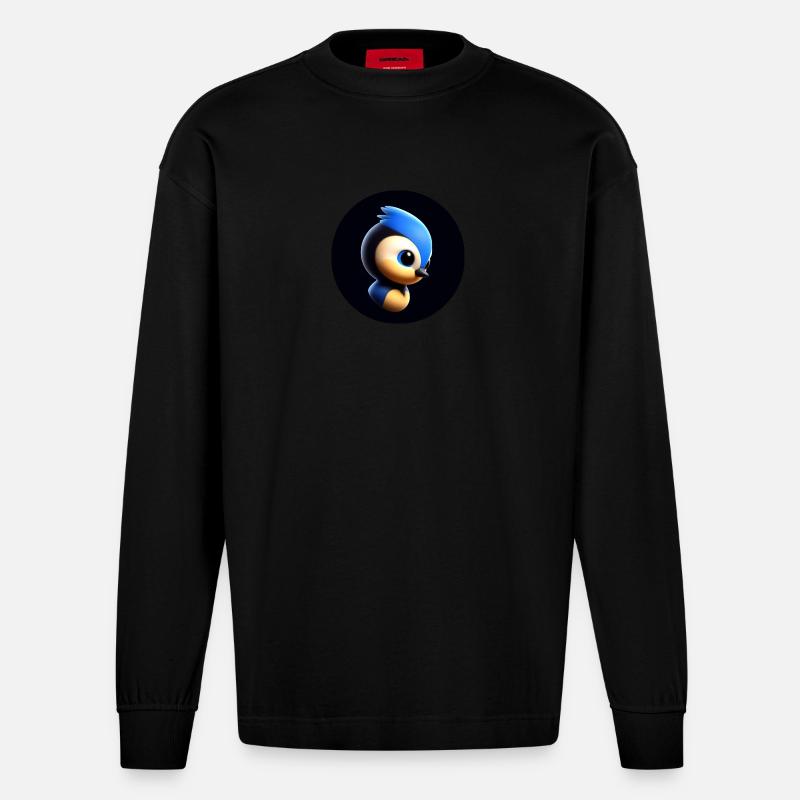 Comic Meise im Animationsstil - Heavyweight Oversized Organic Langarmshirt Made in EU - SOLID BLACK