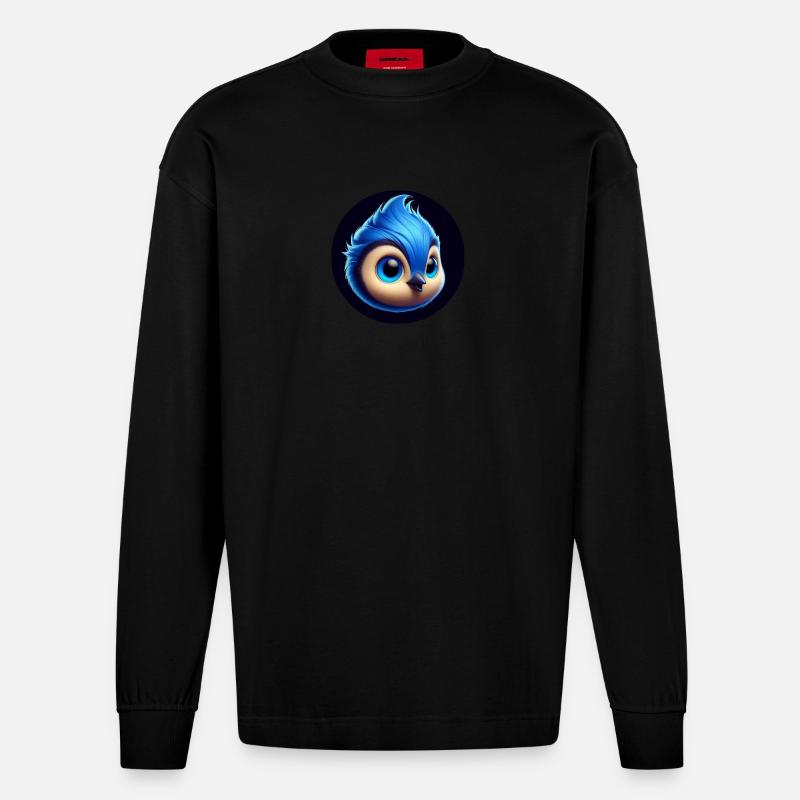 Comic Bird Bleu Bleu - Manches longues bio épais oversize fabriqué en UE - SOLID BLACK