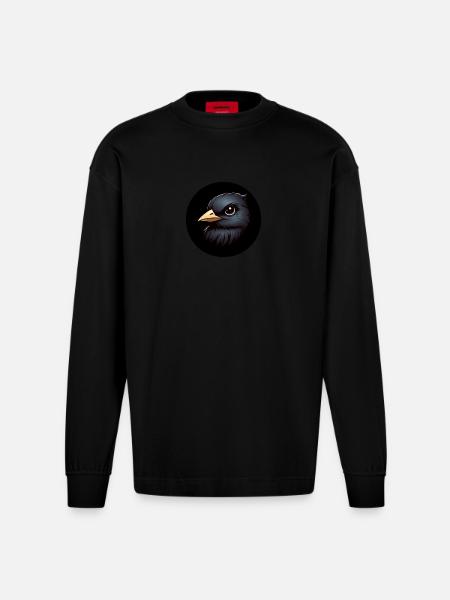 Raven in animation style - Heavyweight Oversized Organic Longsleeve Shirt Made in EU - SOLID BLACK
