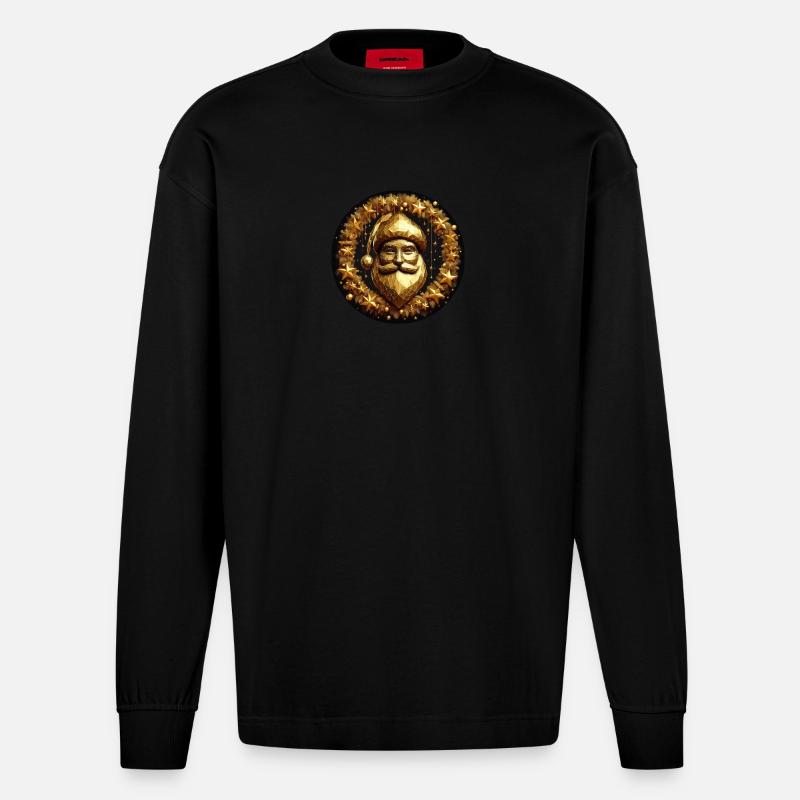 Weihnachtsmann in Gold mit Sternen - Heavyweight Oversized Organic Langarmshirt Made in EU - SOLID BLACK