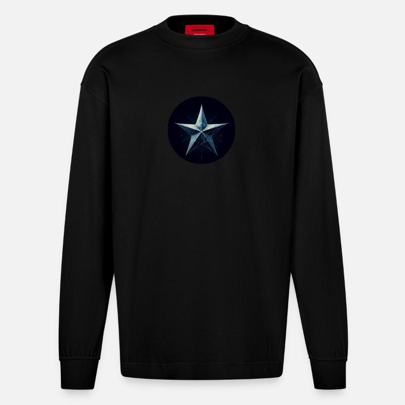 Blauer Stern im Polygon Stil - Heavyweight Oversized Organic Langarmshirt Made in EU - SOLID BLACK